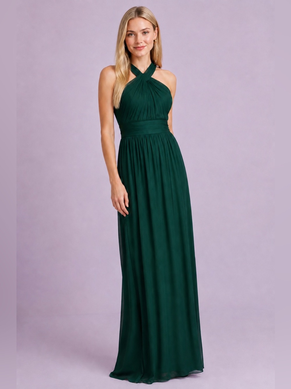 NWT David’s Bridal Juniper Chiffon Bridesmaid Dress Emerald Green Formal Gown
